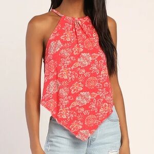 Free People We The Free Daisy Strawberry Halter Tank Top Red Floral M NWT